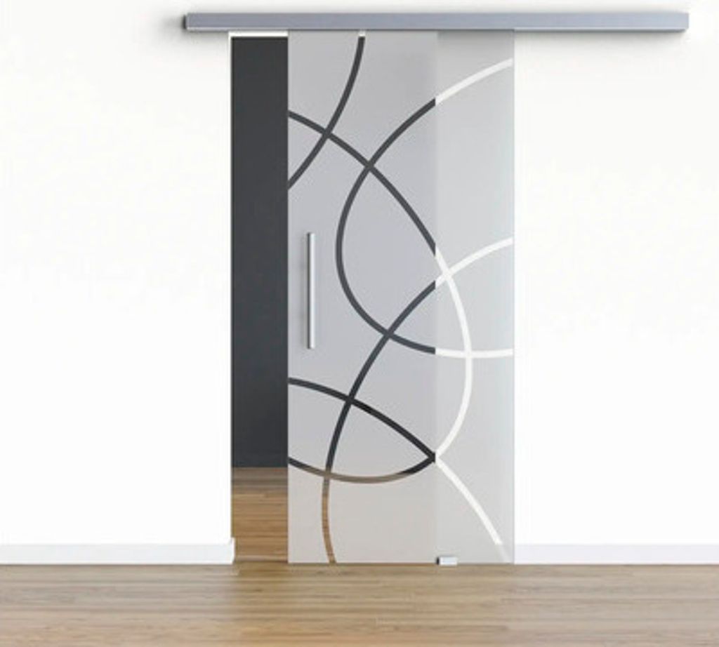 Pertura Glasschiebetür Komplettset Glera Loop 03 1025x2050 mm inkl.Beschlag Selir Aluminium Edelstahloptik,Stangengriff