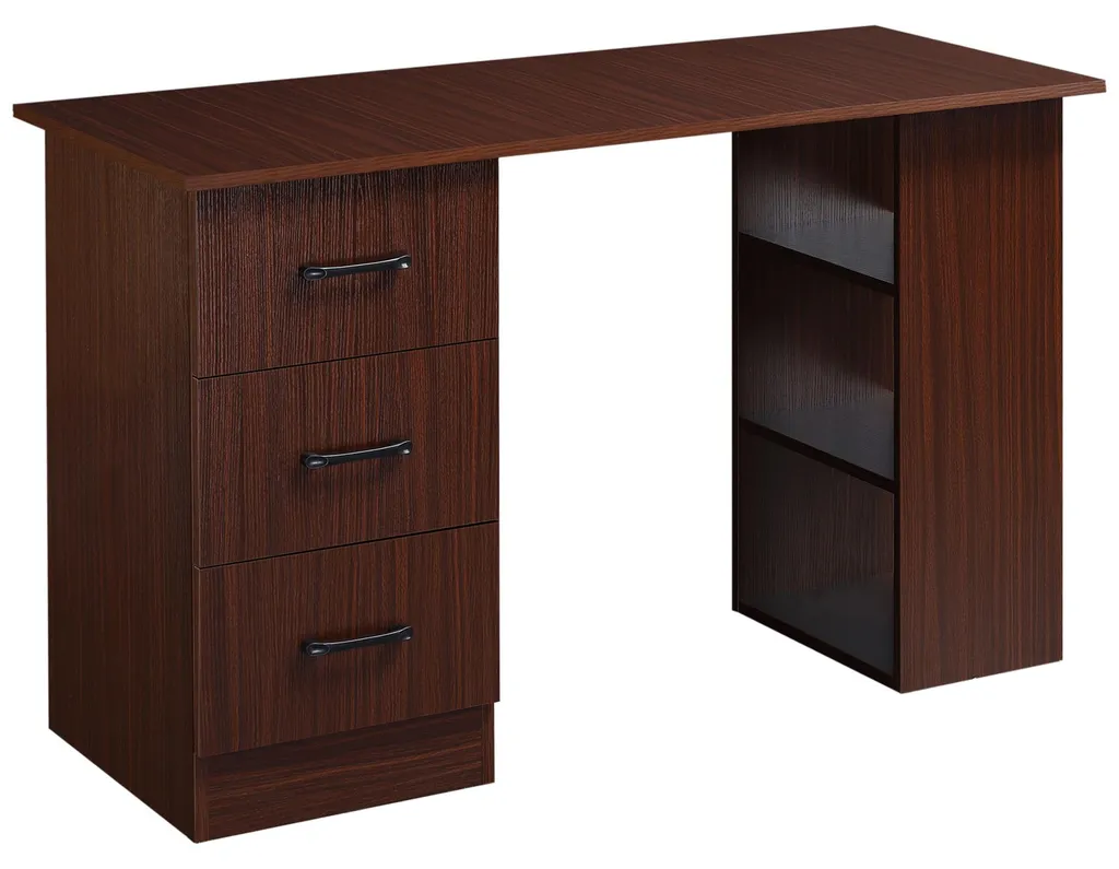 Bureau d'ordinateur réversible en noyer avec 3 tiroirs - 120 x 49 cm