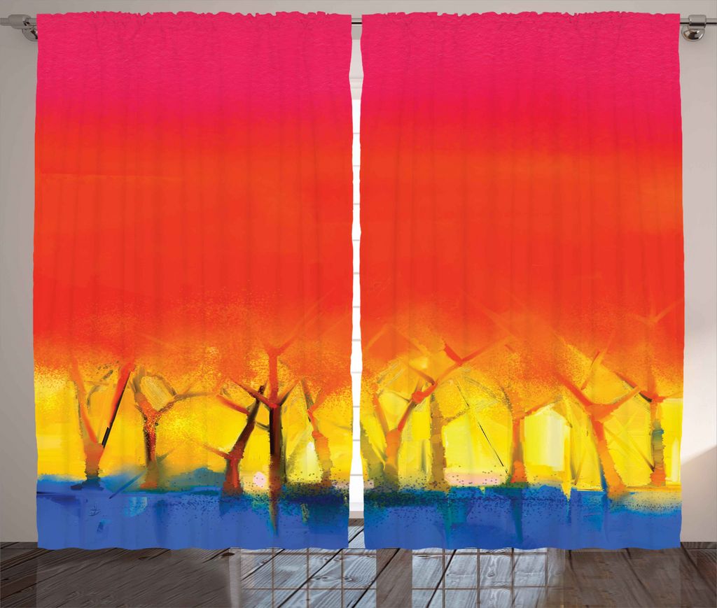 ABAKUHAUS Fantasie Rustikaler Gardine, Bunter abstrakter Baum, Schlafzimmer Kräuselband Vorhang mit Schlaufen und Haken, 280 x 175 cm, Fuchsia orange