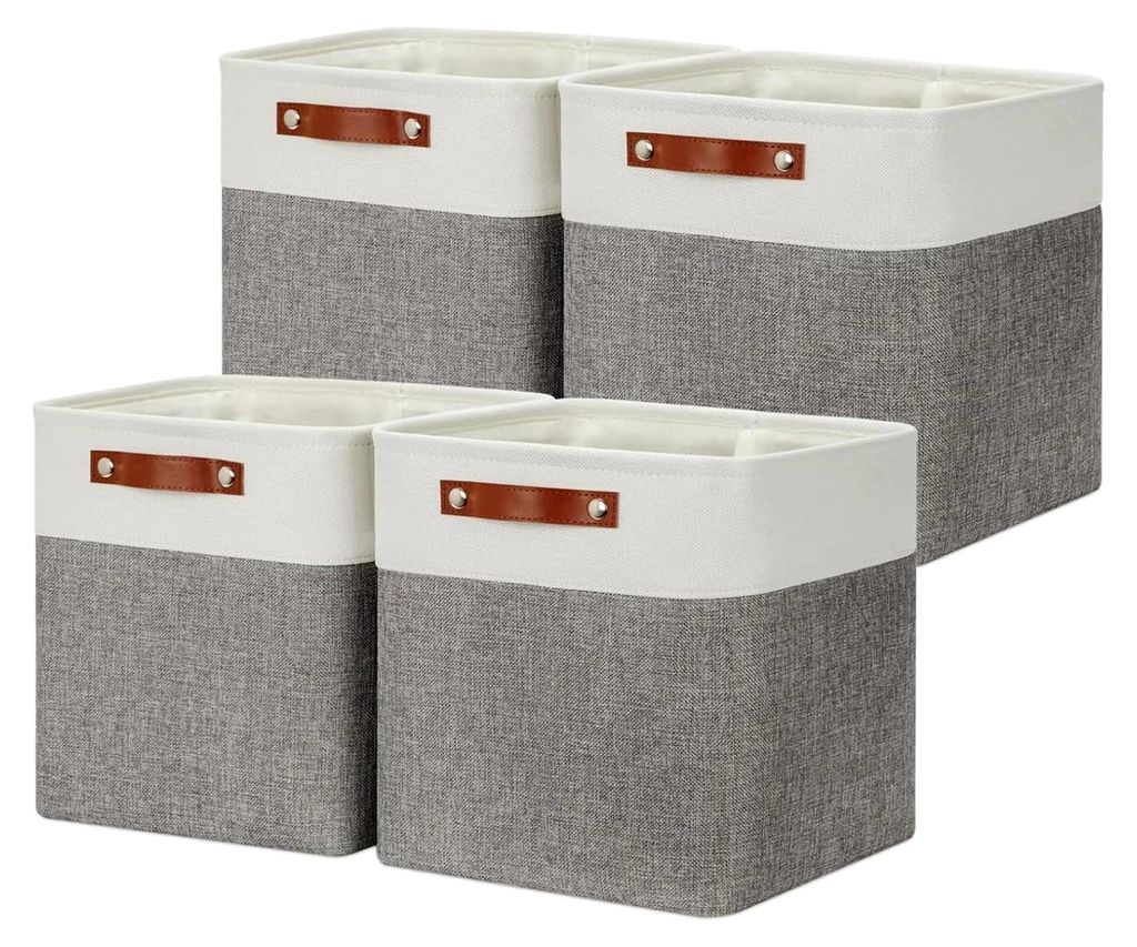 Aufbewahrungsbox aus Stoff 30x30x30cm, 4er-Set Würfelkörbe für Schrank, Regal und Kleidung, Grau und Weiß