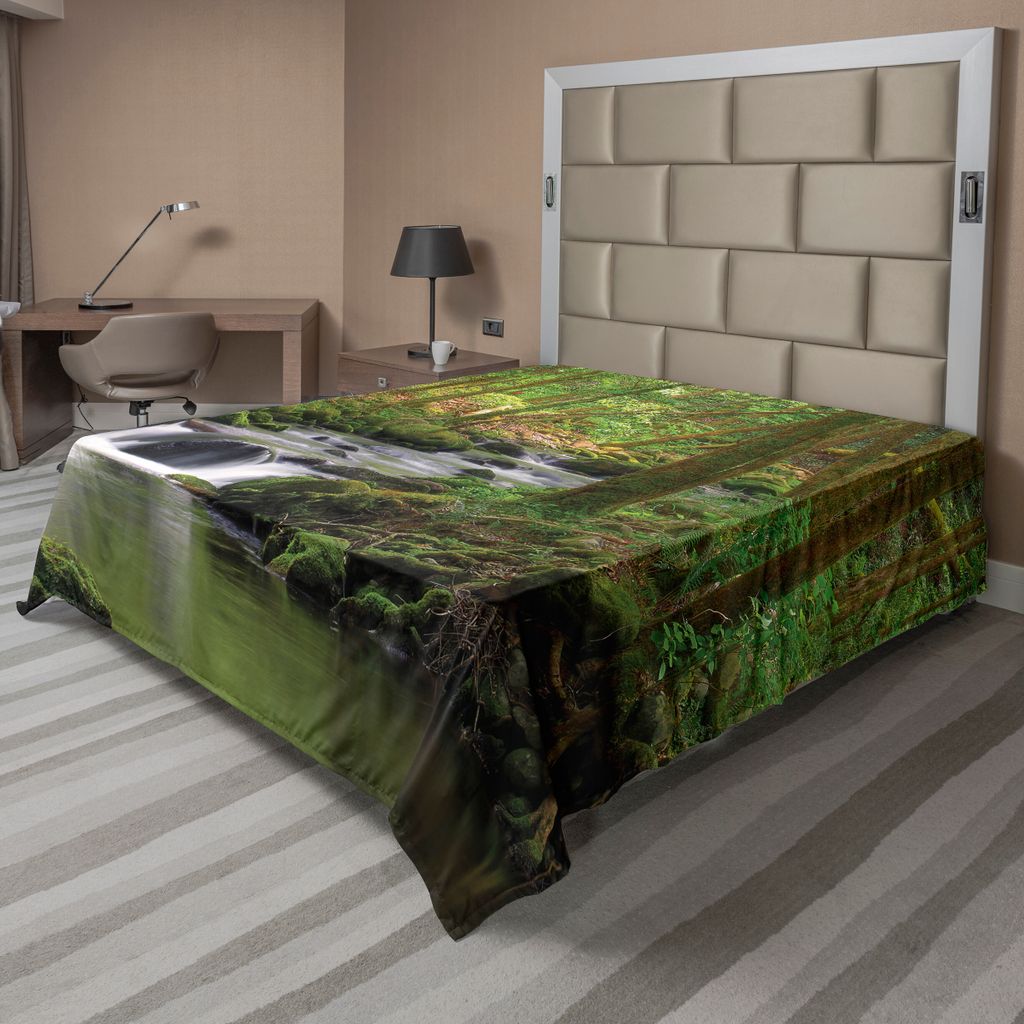 ABAKUHAUS Natur Bettlaken, Strom, der in Wald moosige Felsen Baum Laub Spritzen Sommerzeit Wandern fließt, weiches bequemes oberes Bettlaken für ...