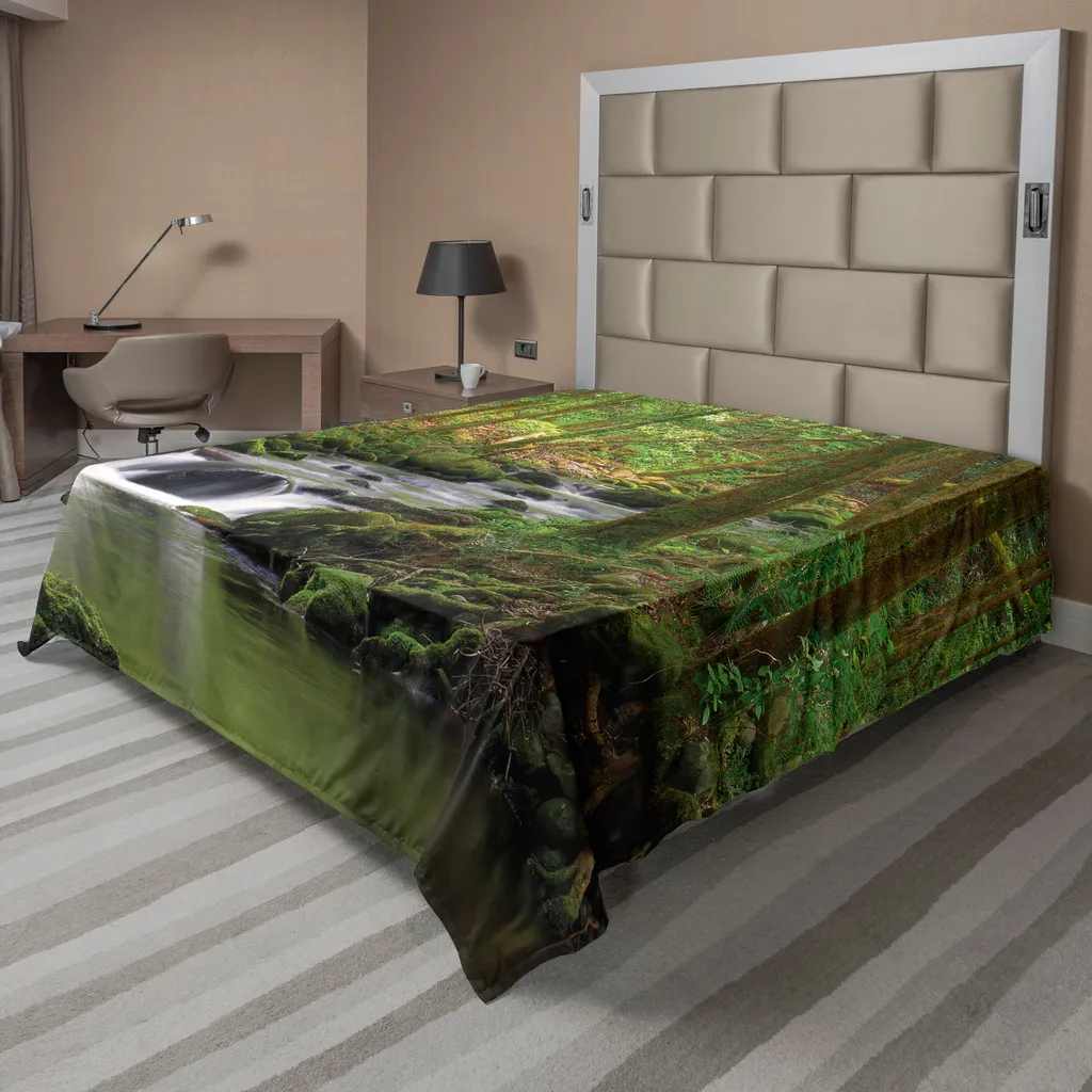 Drap Plat sans Repassage Motif Forêt, Textile de Lit Doux et XL