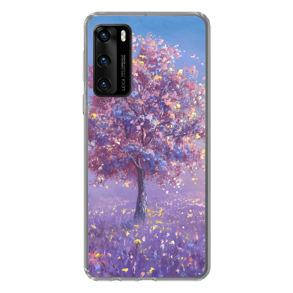 MuchoWow Handyhülle Schutzhülle Hülle für Huawei P40 Baum - Sommer - Rosa Silikon Softcase Handy Hülle - Handytasche