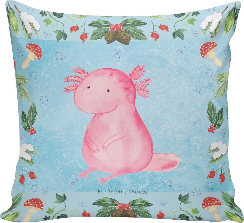 Mr. & Mrs. Panda Kissen 40x40 Axolotl Glücklich - Eisblau - Geschenk, kuschelkissen, Weihnachten, Dekokissen, Polster, für sofa