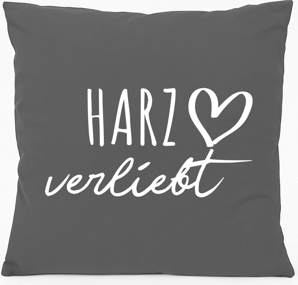 Huuraa Kissen Harz verliebt 40x40cm mit Füllung Steel Grey Baumwolle Dekokissen Geschenkidee
