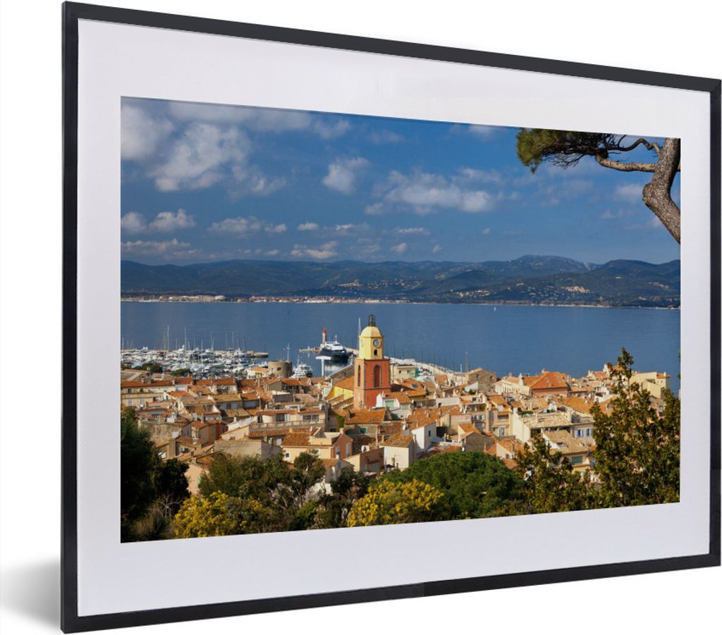 MuchoWow MuchoWow Gerahmtes Poster Luftaufnahme des französischen Hafens von Saint-Tropez 40x30 cm - Poster mit zchwarzem Bilderrahmen - Bilde...