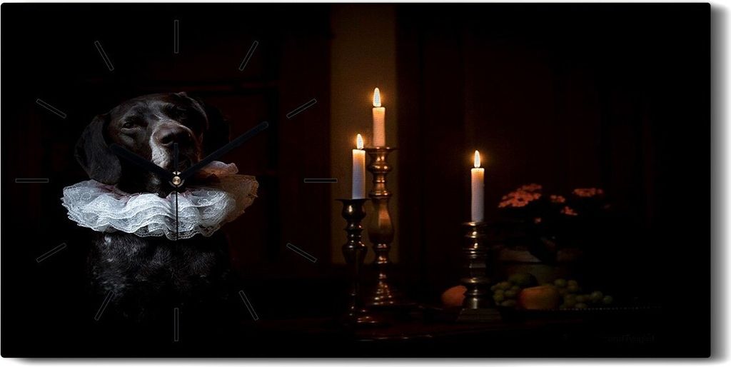 Wanduhr Leinwand Bild Uhr Kunstdruck 60x30 Kunst Tiere Hund Foto - schwarze Hände