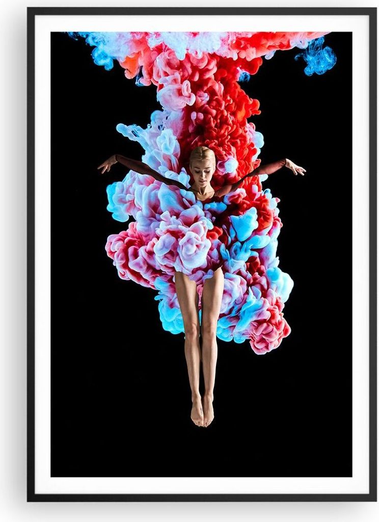 Gerahmtes Poster - Schwarzer Rahmen - Mädchen bunt Rauch - 70x100 cm - Wand Bild - Wanddeko - Wandbilder - Kunstposter - Wandposter - Bilderrahmen...