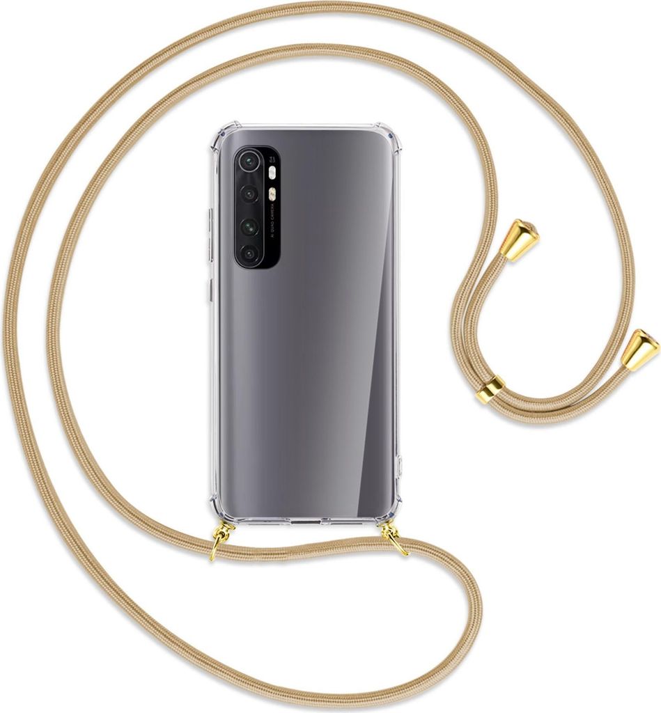 Handykette Backcover-Schutzhülle mit Band (Metall goldfarben) für Xiaomi Mi Note 10 Lite - caramel