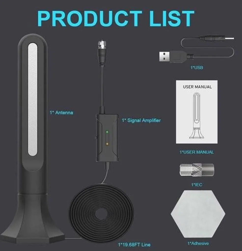 Antenne TV amplifiée à rotation 360° pour réception optimale 4K - 7