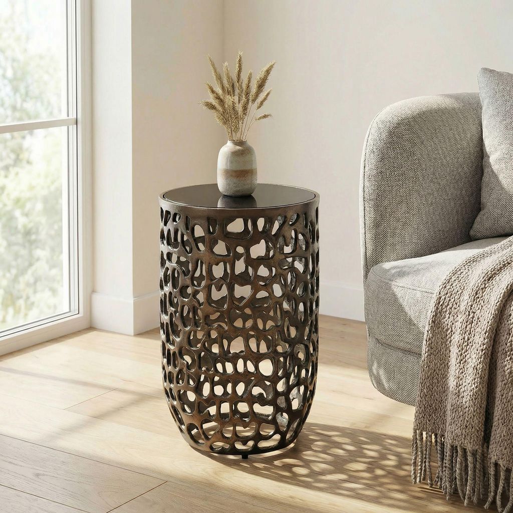 FineBuy Tavolino in vetro e alluminio, 30 cm, nero, Immagine del prodotto 