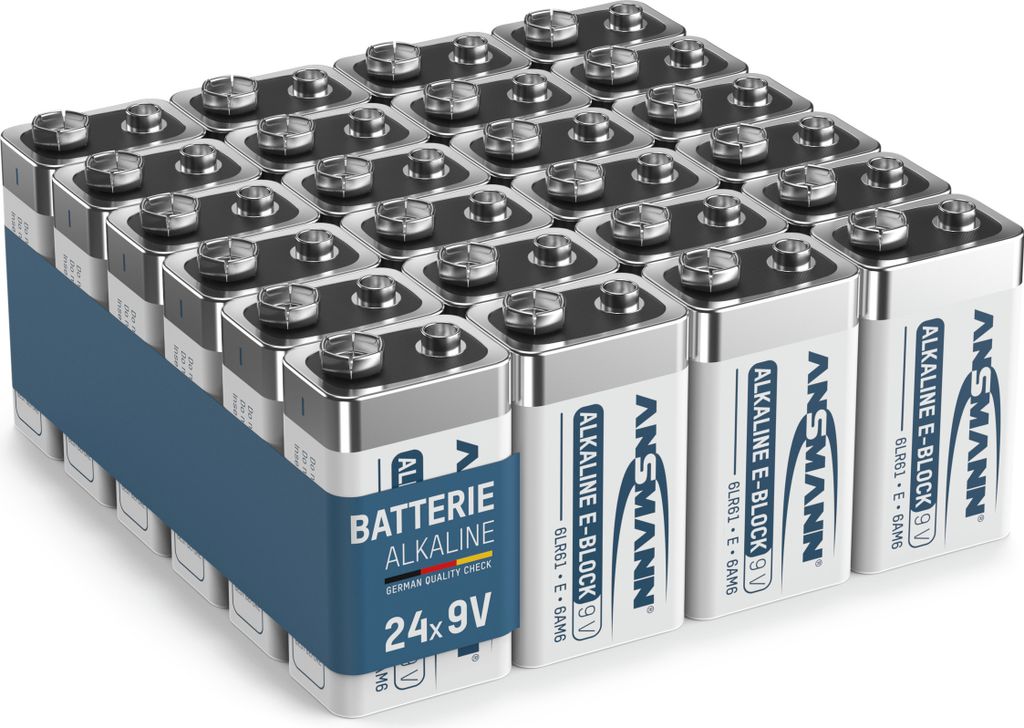 ANSMANN Alkaline longlife 9V Block Batterien (24 Stk.) - ideal für Rauchmelder