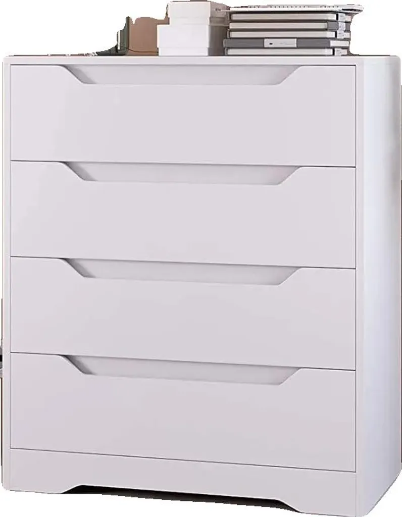 Commode Blanche Moderne 4 Tiroirs Coulissants - Finition Laqué Mat 80cm