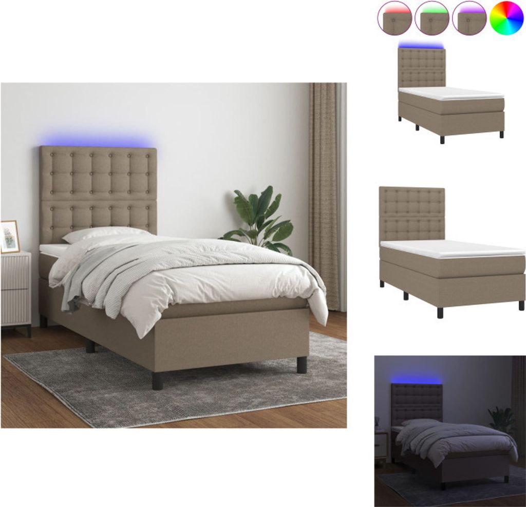 vidaXL Boxspringbett mit Matratze & LED Taupe 100x200 cm Stoff - Betten & Bettgestelle