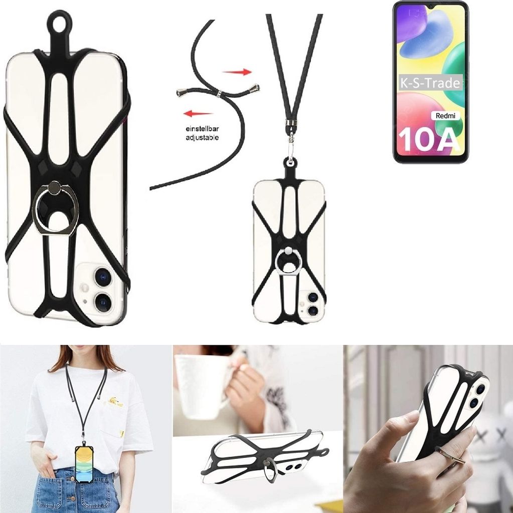 K-S-Trade 3in1 Handykette Handyband Handykordel Halsband Smartphone-Ring Handy-Ring kompatibel mit Xiaomi Redmi 10A Fingerhalterung Handyring