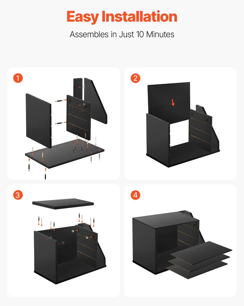 Trieur de documents 4 compartiments en bois noir avec porte-revues A4