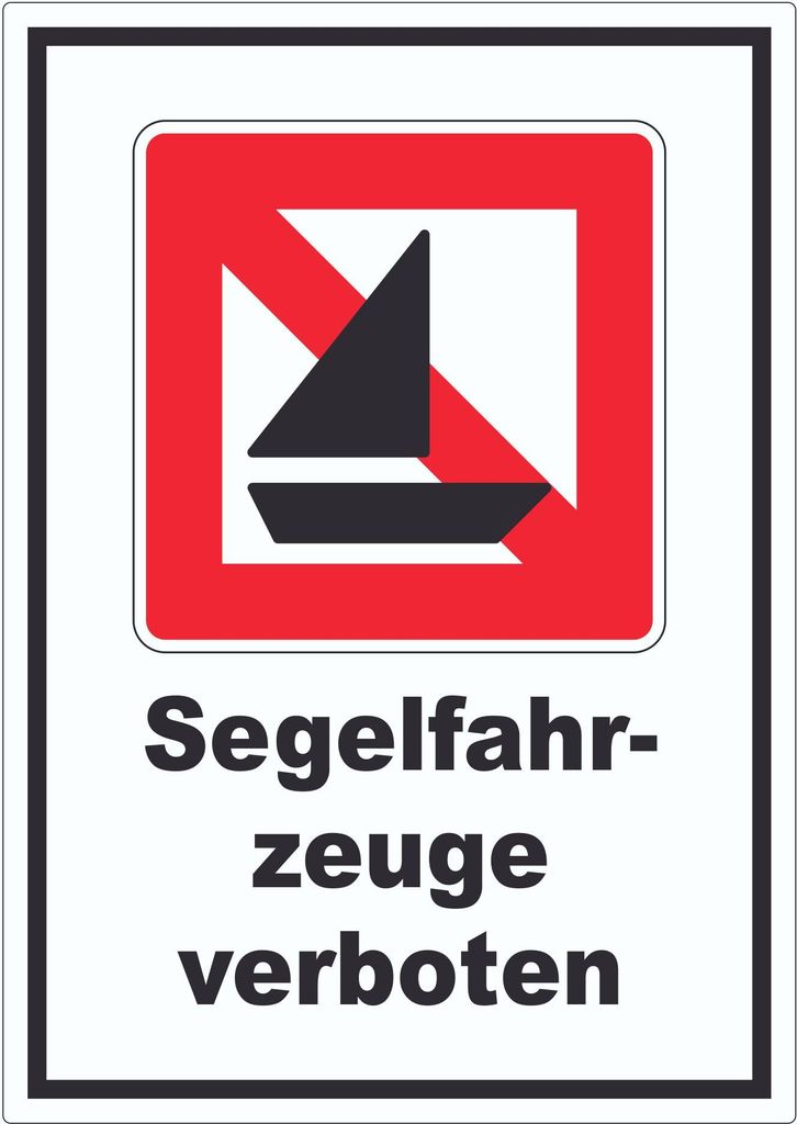Segelboote verboten Symbol und Text Segeln verboten Aufkleber A9 (37x52mm)