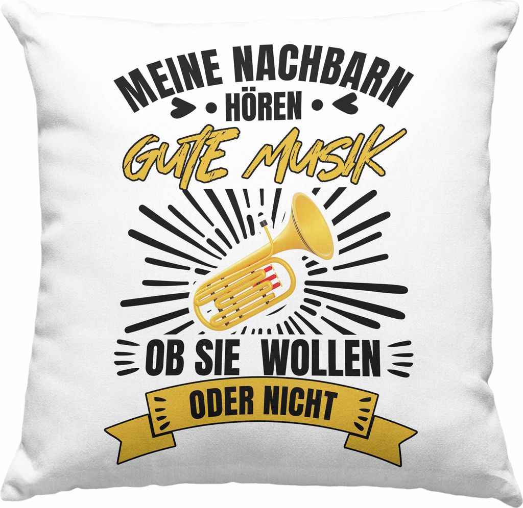 Trendation - Tuba Geschenk Trompete Deko-Kissen mit Füllung 40x40 Geschenkidee Trompetenspieler Orchesta Geschenke (Grau)