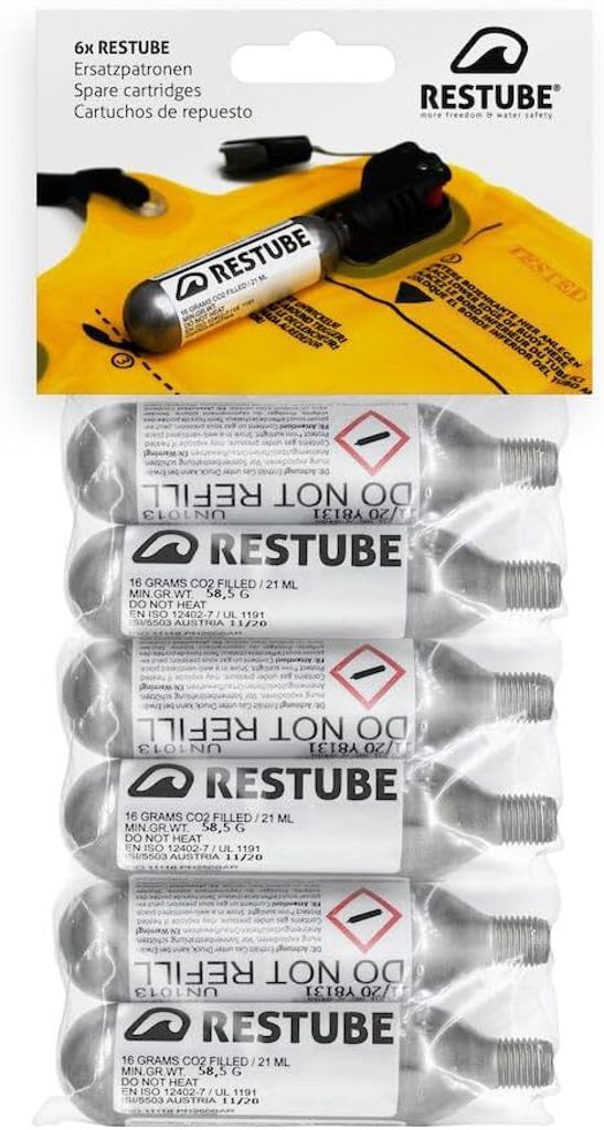 Restube Ersatzpatronen 6x 16g CO2 mit Gewinde für Restube Active, Extreme, Pfd
