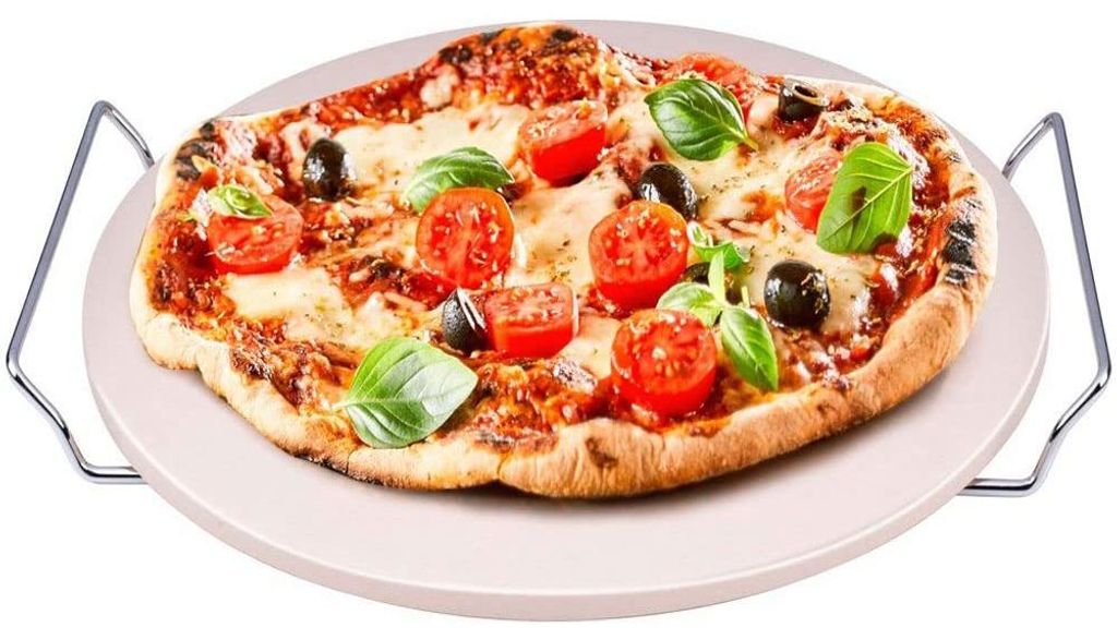 Pizza-Backstein 33 cm mit Halterung und abnehmbaren Griffen