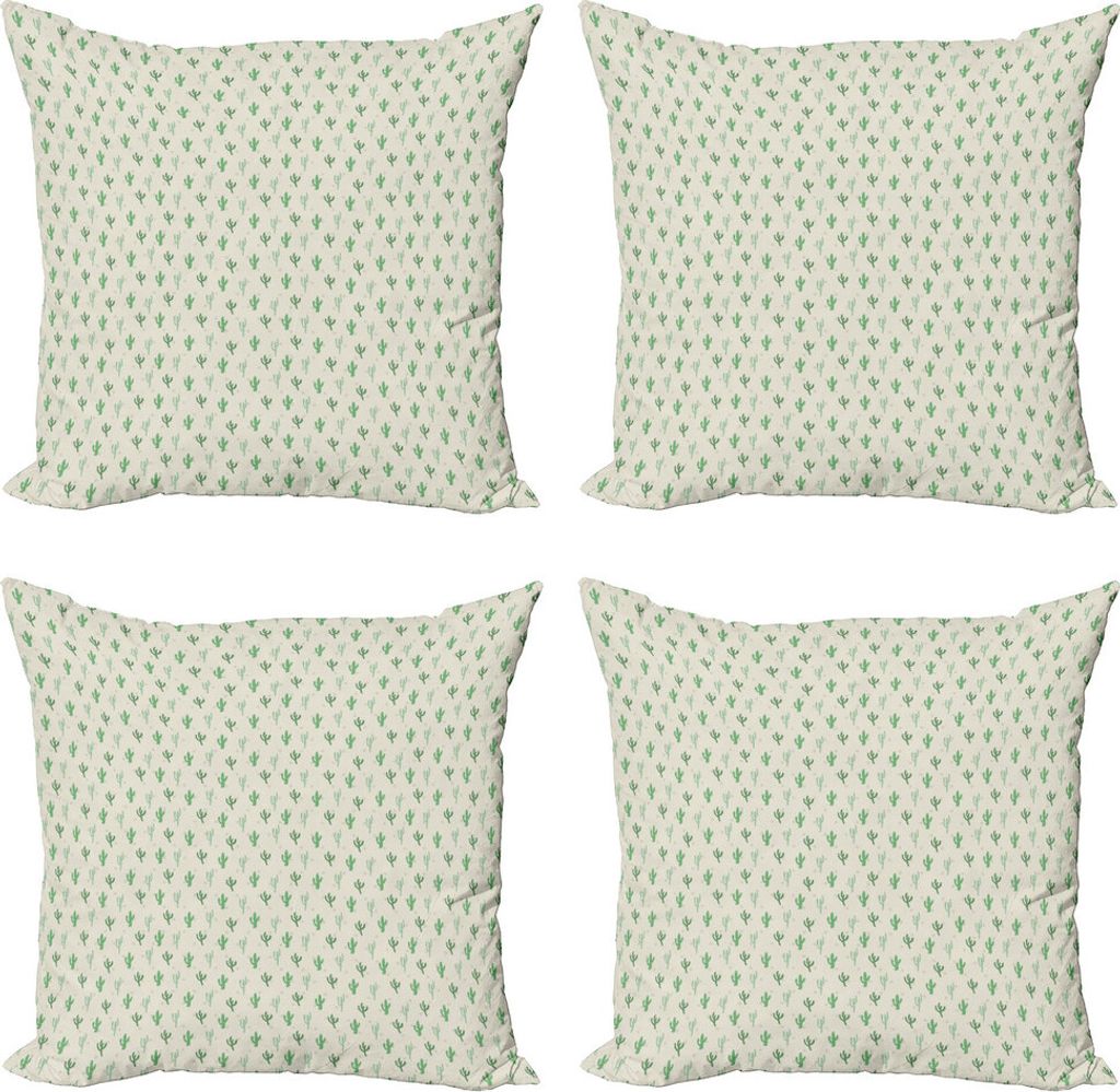 ABAKUHAUS Kaktus Kissenbezug Set (4 Stück), Vivid Minimal Cacti Muster, Moderner Doppelseitiger Digitaldruck, 45 cm x 45 cm, Eischale und Farn-Grün