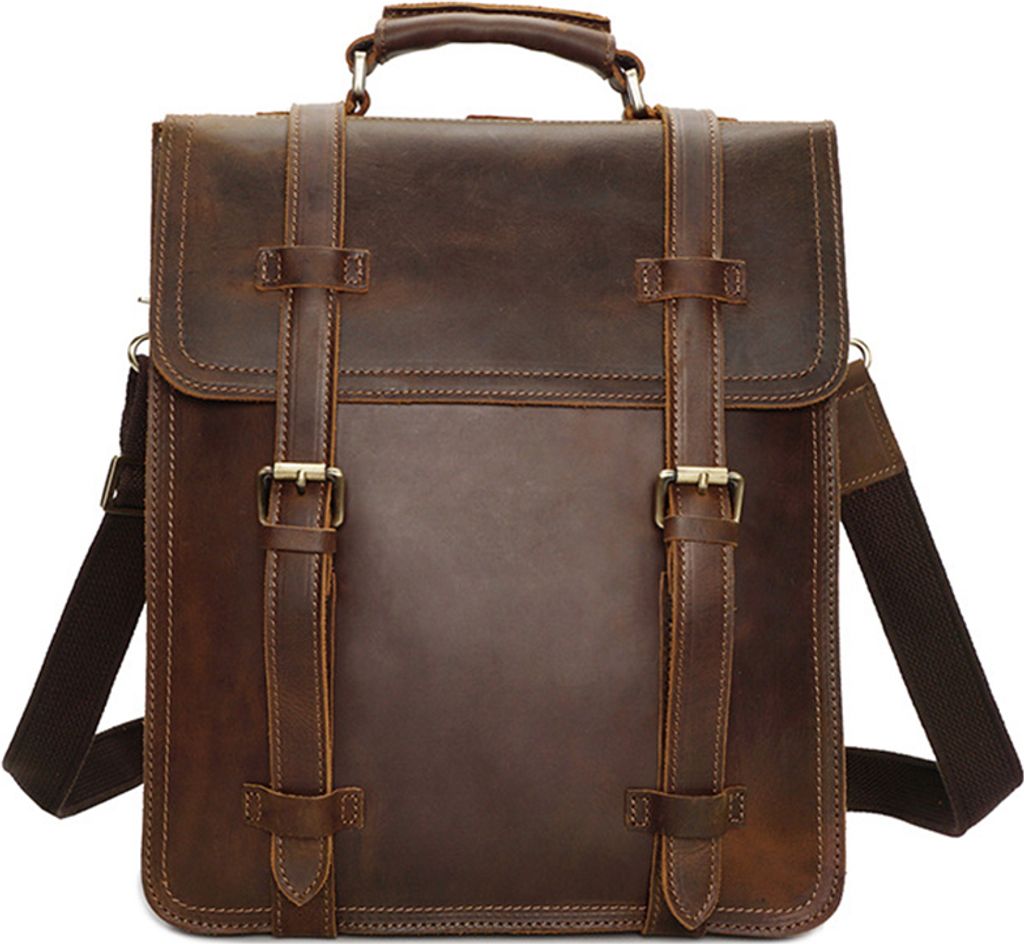 MODFU Großer Vintage Vollnarbenleder Rucksack 15,6 Zoll Laptoptasche Wandern Reiserucksack für Herren braun, braun, Large, Rucksack Rucksäcke