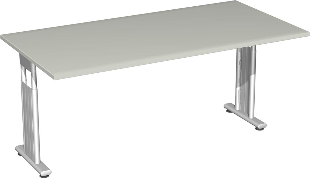 Schreibtisch höhenverstellbar, beidseitig zurückgesetzt, 1600x800x680-820, Lichtgrau/Silber
