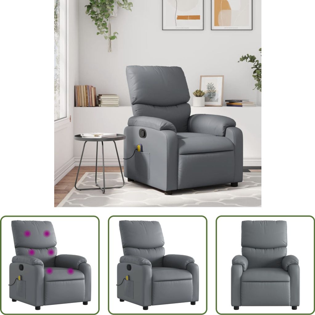 The Living Store Massagesessel Grau Kunstleder