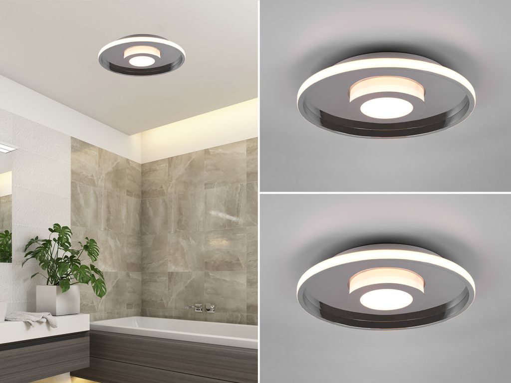 LED Deckenleuchten Set Chrom Ø30cm für Badezimmer, Gäste WC in 3 Stufen dimmbar