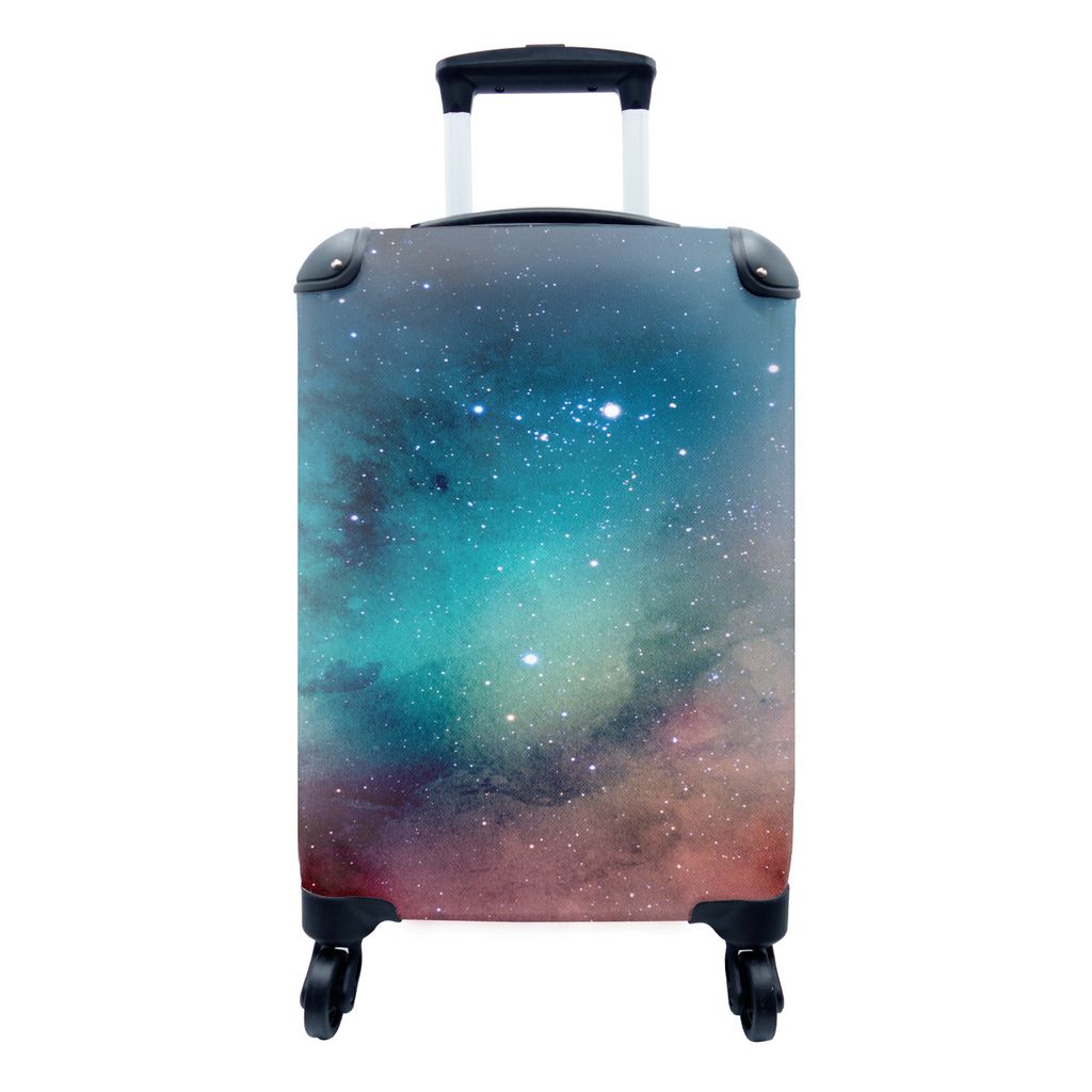 MuchoWow Koffer Handgepäck Trolley Rollkoffer Kleine Reisekoffer mit 4 Rollen - Aquarell - Sternenhimmel - Blau - Braun - Cabin Size < 55x40x23 ...