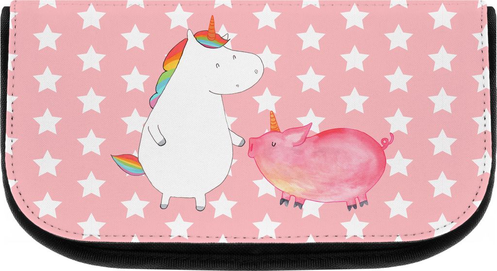 Mr. & Mrs. Panda Schminkbeutel Einhorn Schwein - Rot Pastell - Geschenk, Unicorn, Schweinchen, Kulturbeutel, Freundin, Make-up Organizer, Kosmetikb...
