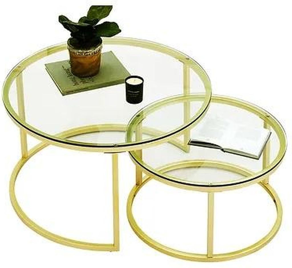Couchtische 2 Teile Glas Tischplatte Metall goldfarbene Beine Wohnzimmermöbel