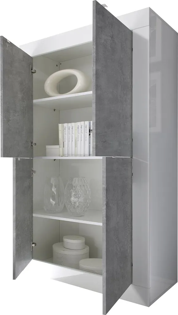 Buffet de Salon Sampeyre Blanc Brillant pour Rangement Vaisselle 161h