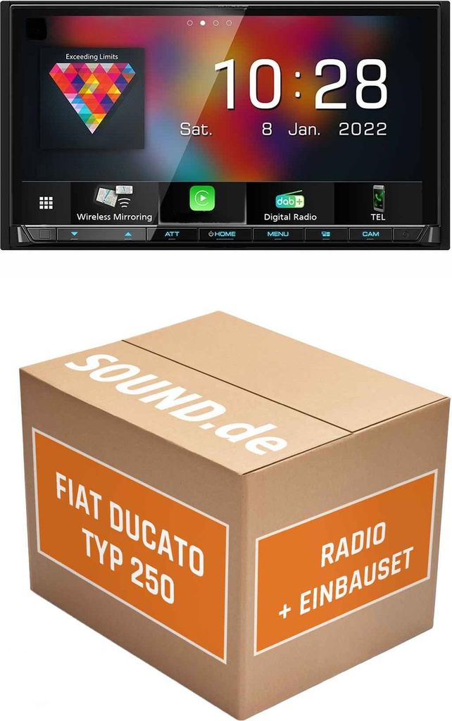 Autoradio Einbaupaket Kenwood DMX8021DABS passend für Fiat Ducato 3 Typ 250 Radiovorbereitung LFB | (Wireless) Apple CarPlay (Wireless) Android Auto
