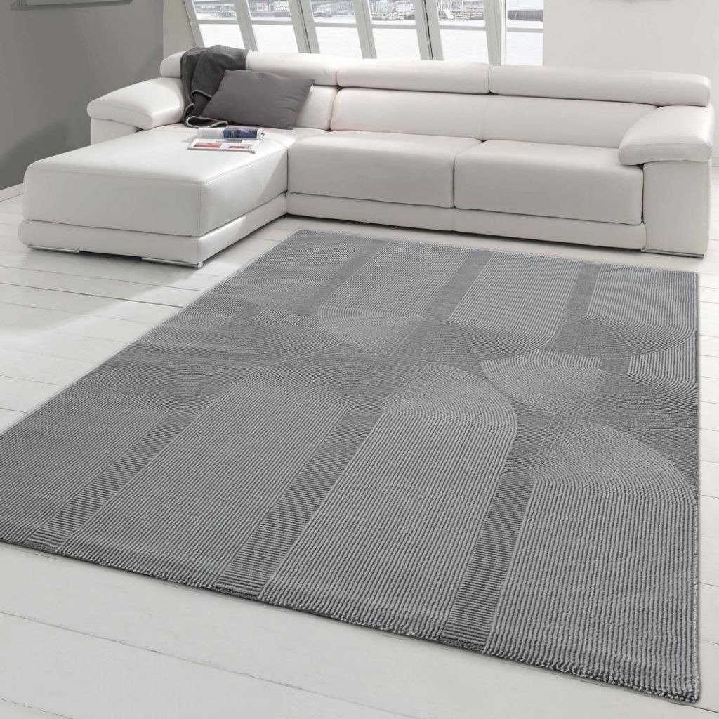 Recycle Teppich mit modernen ovalen Formen liniert in grau Größe - 80 x 150 cm