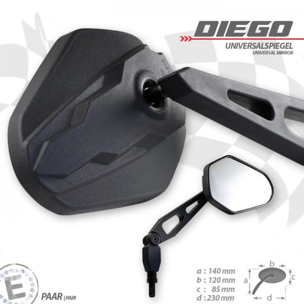 Specchio DIEGO ABS Nero Universale: Soluzione Robusta per Moto e Scooter