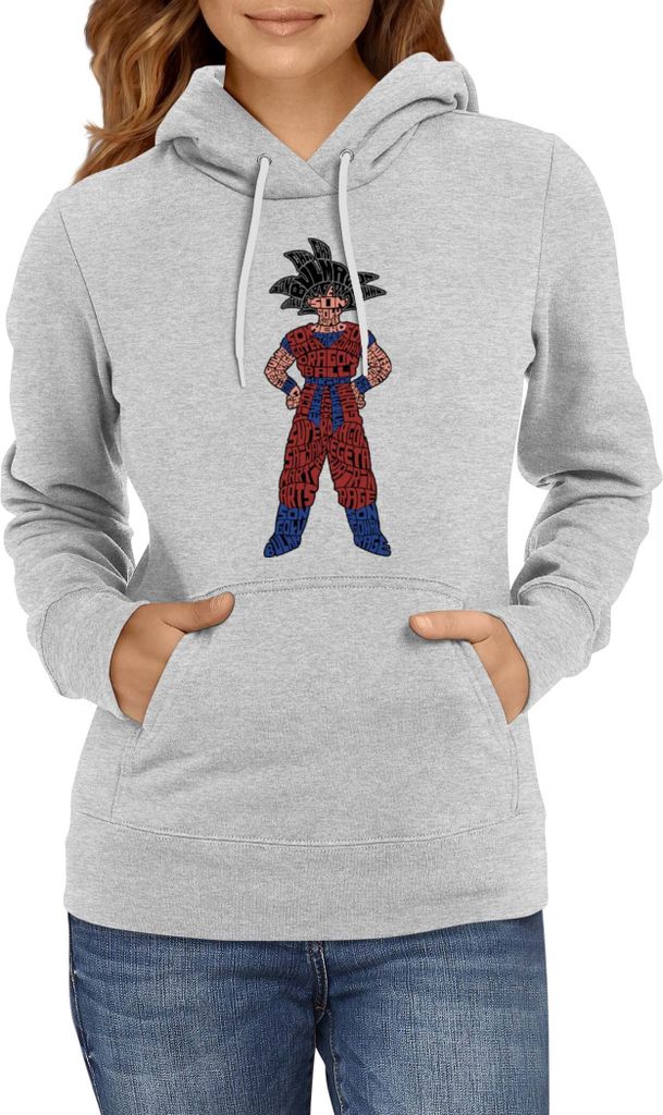 Damen Kapuzenpullover Dragon Anime Manga Ball Z Goku 04, Lady XS / Grau