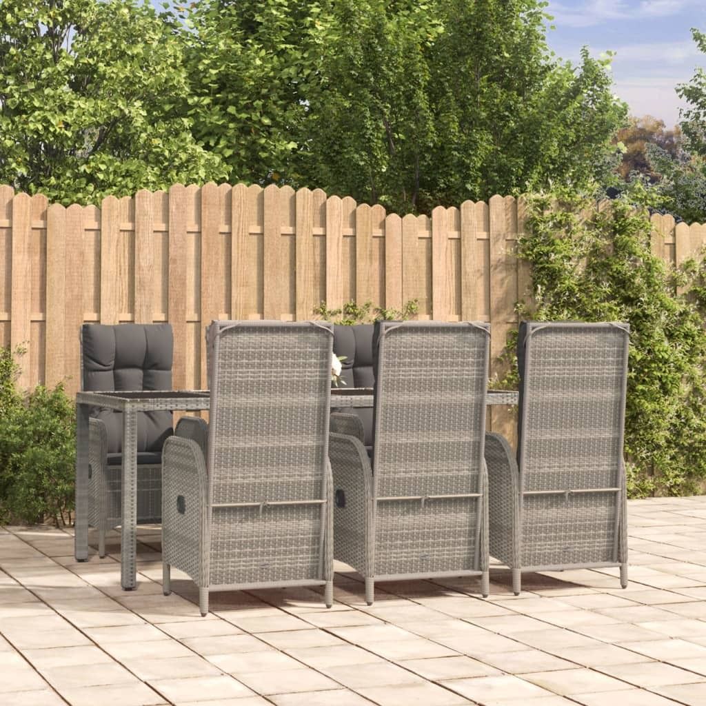 ZMH 7-tlg. Garten-Essgruppe mit Kissen Grau Poly Rattan