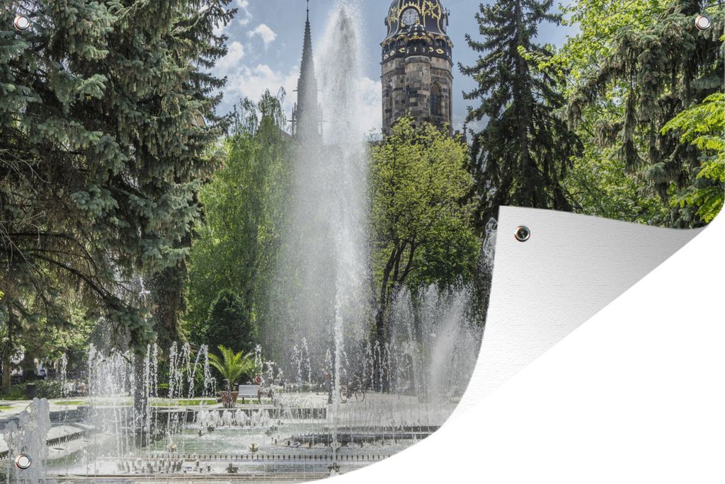 MuchoWow 120x80 cm Outdoor-Poster Gartendeko Sichtschutz Garten Poster für den Garten Springbrunnen in Kosice, Slowakei