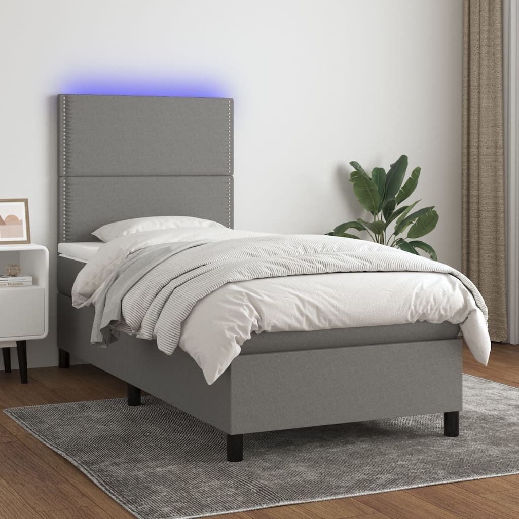 Maison Exclusive - Boxspringbett mit Matratze & LED Dunkelgrau 80x200 cm Stoff