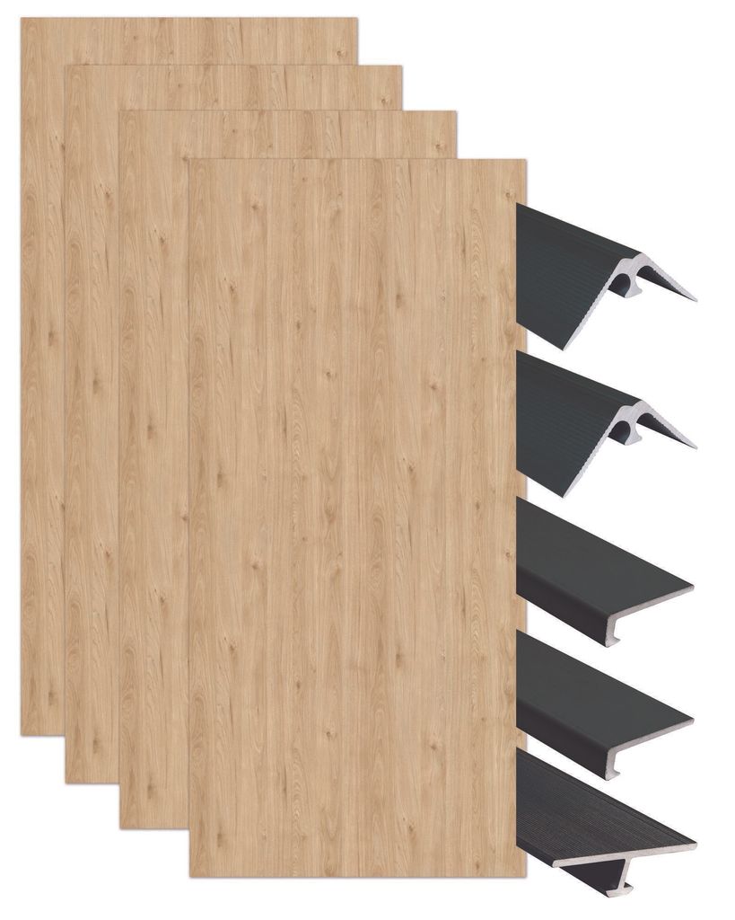 ONDEE ZEN-Montageset für 4 Wandpaneele in einer Nische – Holz 200 cm – schwarze Profile