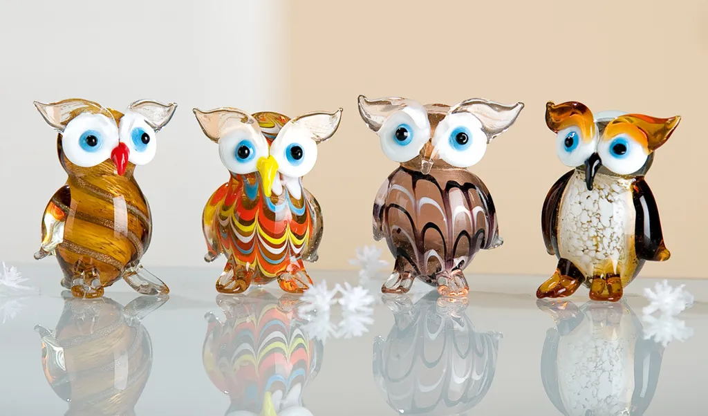 Petite chouette en verre coloré pour égayer vos étagères - Set de 4