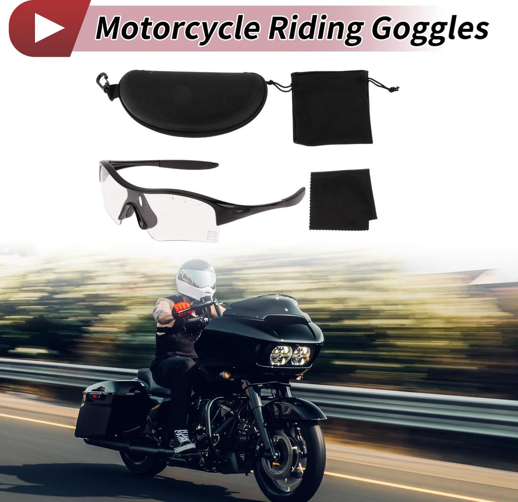 1 Set Motorradfahrbrille PC TPU Fahrradsonnenbrille Klare Linse Schwarzer Rahmen