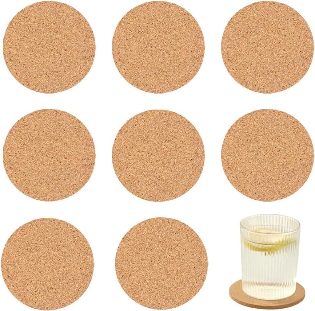 8 Stš¹ck Korkuntersetzer Rund 10 cm - Glas Untersetzer Kork Runde Holz Untersetzer-Set 3 mm Dick Korkplatte fš¹r Raclette, Tee, Kaffee, Cocktai...
