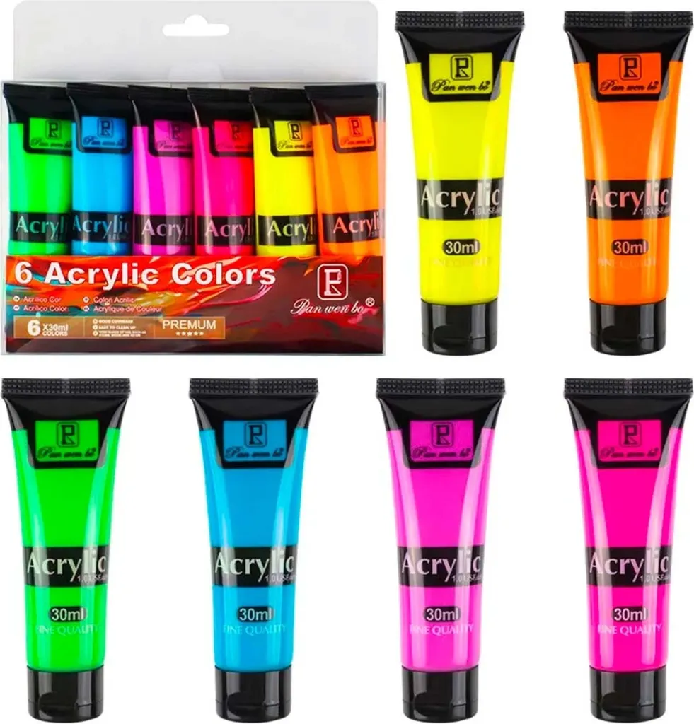 Peintures acryliques néon 12 x 12 ml pour customisation et déco créative
