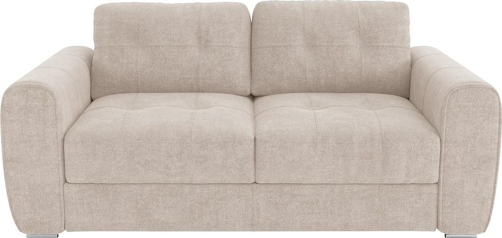3-Sitzer-Schlafsofa mit Express-Klappmechanismus aus beigem Stoff – Schlafbereich mit Lattenrost (140 cm) – 22 cm dicke Memory-Schaum-Matratze ...