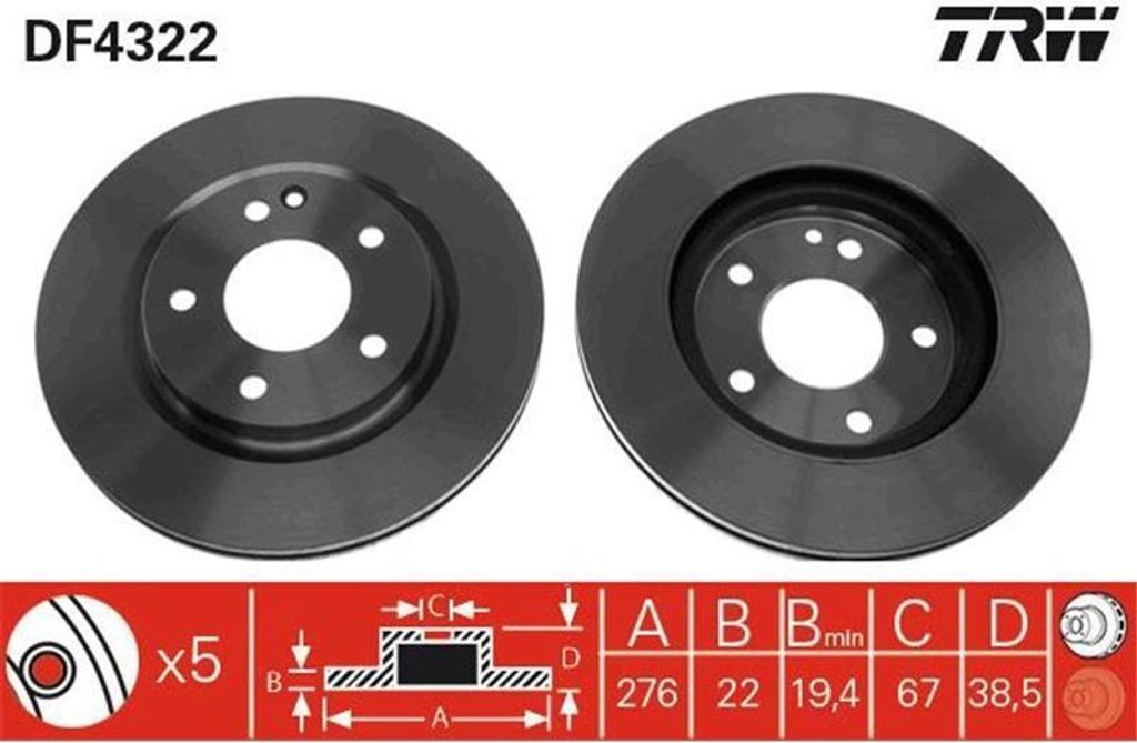 TRW Bremsscheiben (2 Stück) Vorderachse DF4322