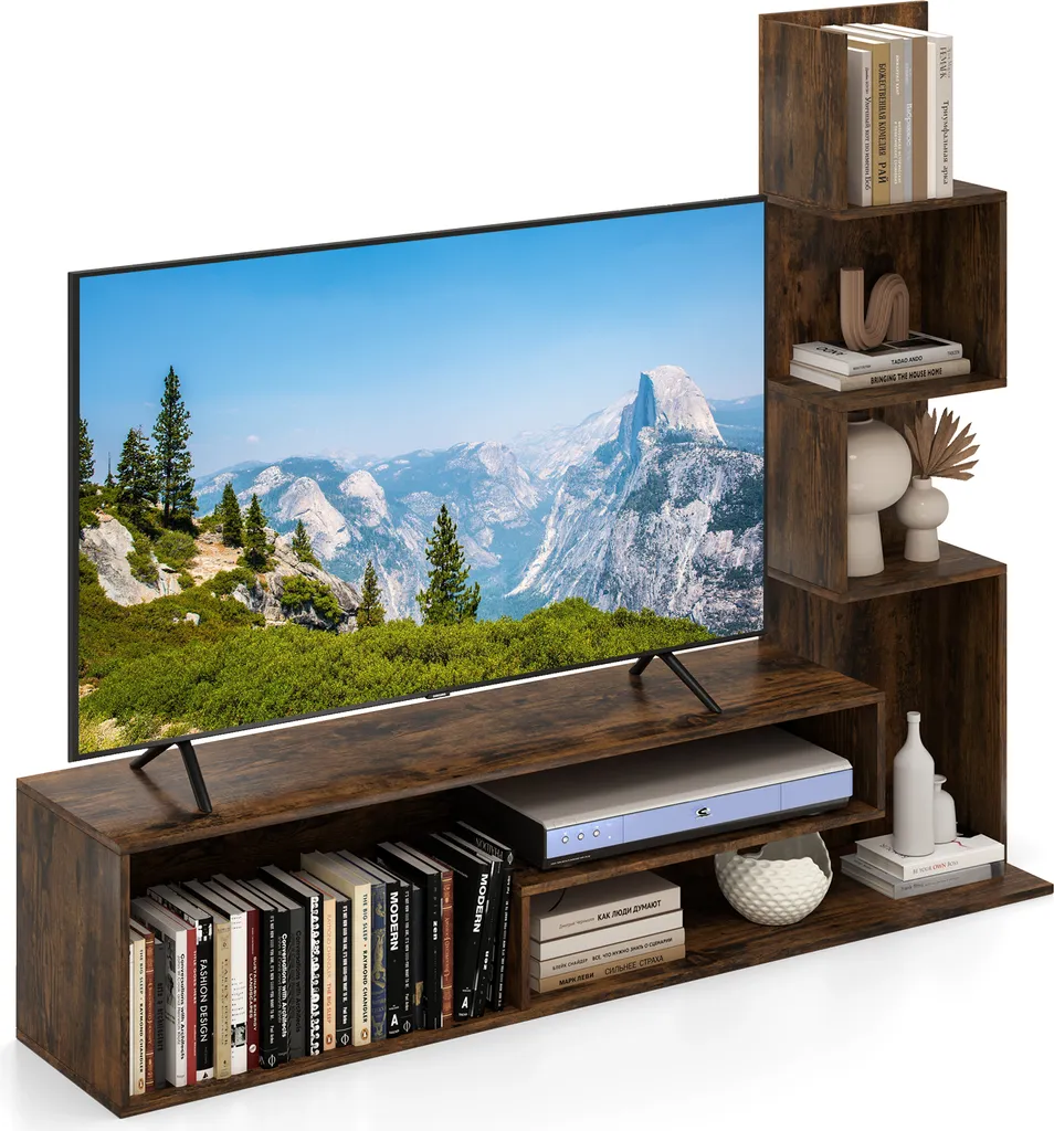 Meuble TV avec Étagères en L et Compartiments Ouverts Coloris Marron Chic