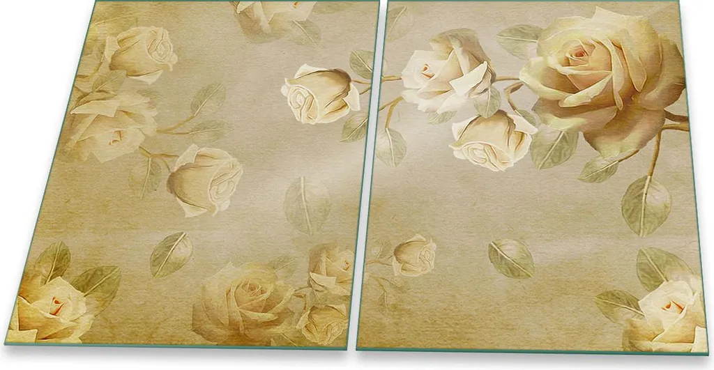 Copertura Vetro Piano Cottura 80x52 Fiori Beige 2 Pezzi Resistenti