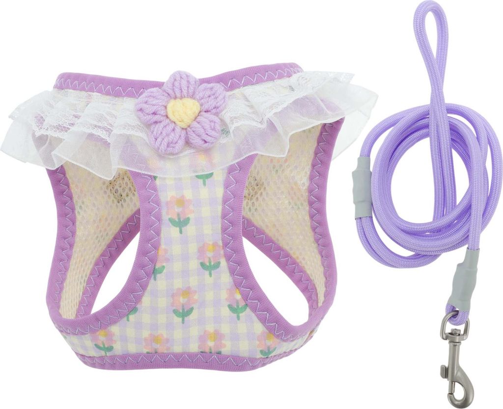 Puppy Dog Geschirr Und Leine Set, Magic Tapes Haustiergeschirr Verstellbare Schnalle Kein-Zug Leichtes Weiches Mit Blumenmuster, Für Kleine Mittle...